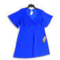 NWT Womens Blue V-Neck Short Sleeve Ruched Pullover Mini Dress Size 18 image number 1