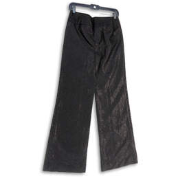 Womens Black Floral Regular Fit Flat Front Wide Leg Trouser Pants Size 2 alternative image