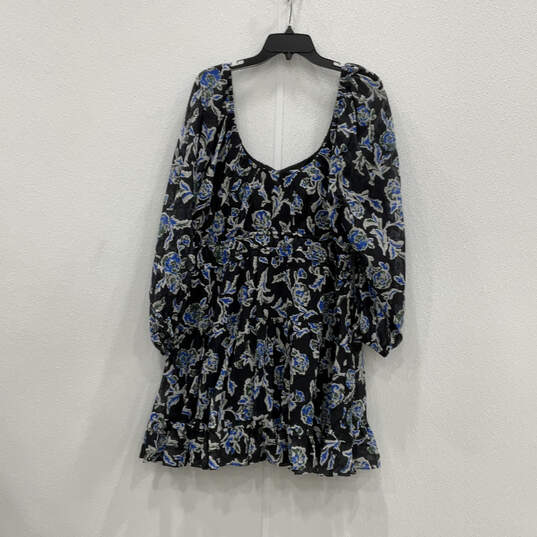 NWT Womens Blue Black Floral Long Sleeve Scoop Neck Mini Dress Size 1X image number 2