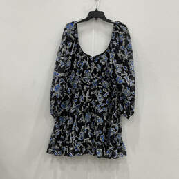 NWT Womens Blue Black Floral Long Sleeve Scoop Neck Mini Dress Size 1X alternative image