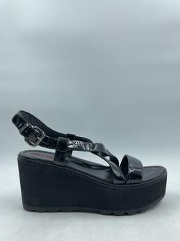 Authentic Prada Black Patent Wedge Sandals W 8.5