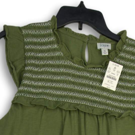 NWT J. Crew Womens Green Ruffle Sleeve Round Neck Smocked Blouse Top Size XL image number 3