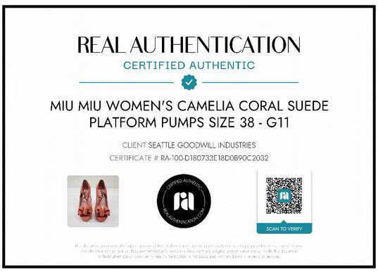 Miu Miu Women's Camelia Coral Suede Platform Pumps Size 38 image number 8