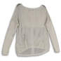 Womens White Open-Knit Round Neck Long Sleeve Pullover Sweater Size Large image number 4
