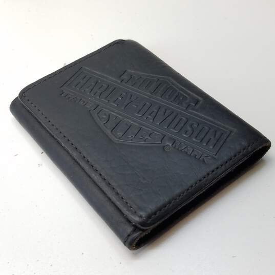 Harley Davidson Black Leather Trifold Wallet Mens image number 2