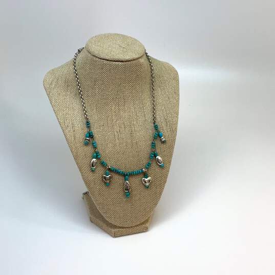 Designer Brighton Silver-Tone Turquoise Beads Charm Statement Necklace image number 1