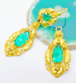 Antique Victorian 18K Yellow Gold Green Glass Dangle Earrings FOR REPAIR 3.6g alternative image
