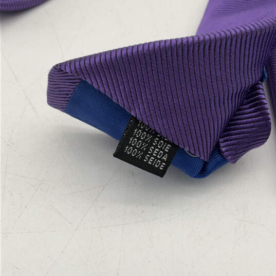 NWT Mens Purple Silk Striped Adjustable Classic Pointed Designer Neck Tie image number 3