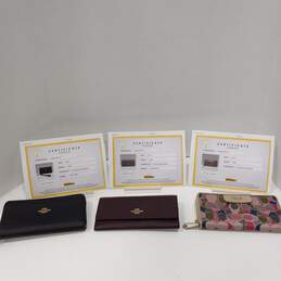 3pc Set of Authenticated Coach Women's Signature Canvas Zip Around Wallets