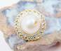 Vintage 14K Yellow Gold Pearl 0.10 CTTW Diamond Halo Ring 7.0g image number 3