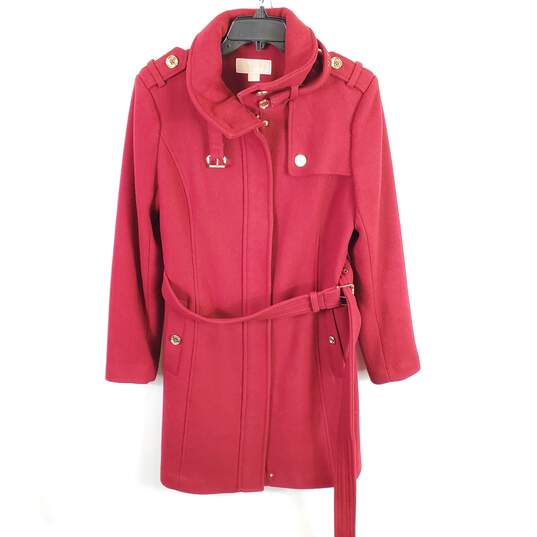 Michael Kors Women Red Wool Trench Coat Sz 10 image number 1