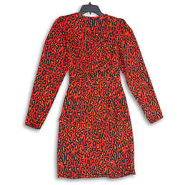 NWT Womens Red Black Leopard Print Long Sleeve V Neck Wrap Dress Size 2T alternative image