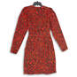 NWT Womens Red Black Leopard Print Long Sleeve V Neck Wrap Dress Size 2T image number 2