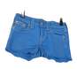 Girls Blue Dark Wash Pockets Denim Stretch Cut Off Shorts Size 12 image number 3