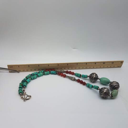 Sterling Silver Turquoise Carnelian Bead 24 Inch Necklace 76.5g image number 5