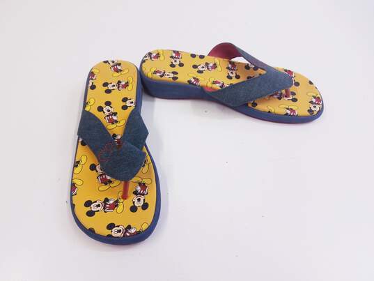 Disney Mickey Mouse Wedge Flip Flop Sandals Denim Straps Men US XL 11-12 image number 1