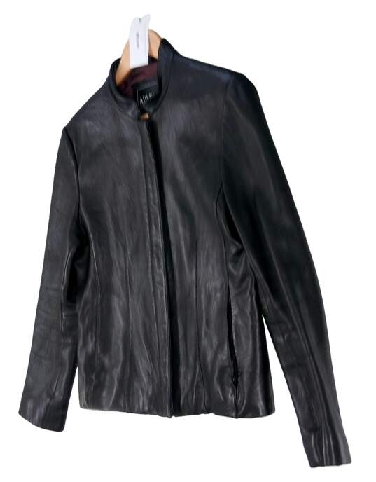Adler Women's Black Long Sleeve Leather Collared Biker Jacket Size Medium image number 1