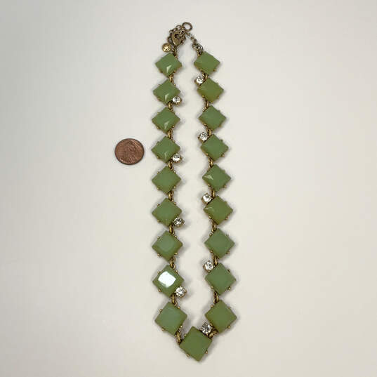 Designer J. Crew Gold-Tone Green And Clear Rhinestone Statement Necklace image number 2