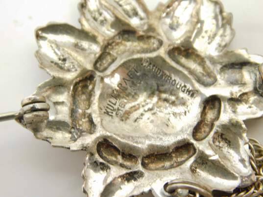 Vintage Frank Kulik Kulikraft 925 Repousse Rose Flower & Leaves Pendant Brooch Twisted Chain Necklace 10.3g image number 7