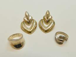 Artisan 925 Modernist Electroform Pointed Hinged Drop Post Earrings & Wavy Concave & Ridged Band Rings 18.7g