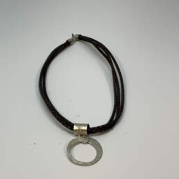 Designer Silpada 925 Sterling Silver Leather Cord Hammered Pendant Necklace alternative image