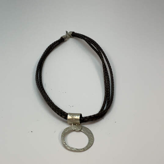 Designer Silpada 925 Sterling Silver Leather Cord Hammered Pendant Necklace image number 2