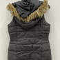 Womens Gray Pockets Faux Fur Hooded Full-Zip Puffer Vest Size Medium image number 2