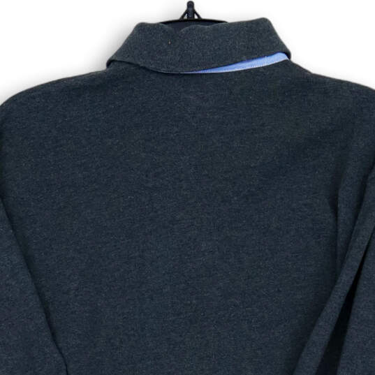 Mens Gray Long Sleeve Collared Hi Low Hem Side Slit Polo Shirt Size Medium image number 4
