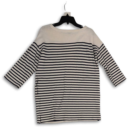 Womens White Blue Striped Boat Neck 3/4 Sleeve Pullover Tunic Top Size M image number 4