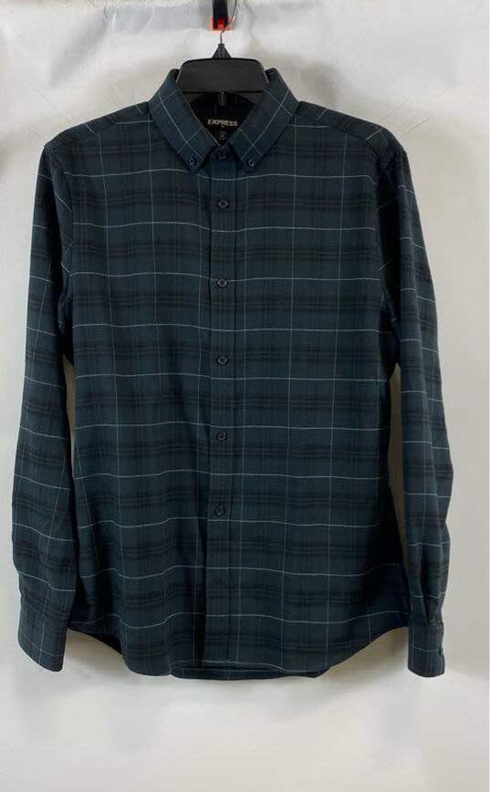 Express Men's Navy Plaid Button Up- S NWT image number 1