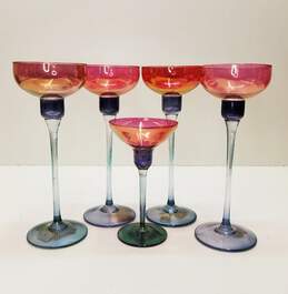 Postmodern Cristallerie Candle Holders Set of 5 Made in Italy 10in. Tall Glass
