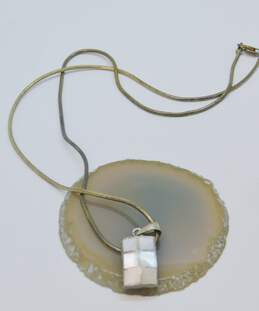 Artisan 925 Mother of Pearl Inlay Rectangle Pendant Necklace & Shell & Onyx Oval Drop Earrings & Herringbone Chain Bracelet 18.1g alternative image