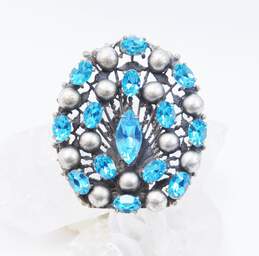 Vintage Silver Tone Fleur De Lis Necklace & Blue Icy Rhinestone Fur Clip 106.3g alternative image