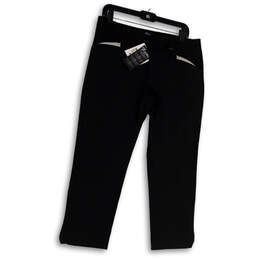 NWT Womens Black Dark Wash Flat Front Pockets Straight Leg Capri Pants Sz 8 alternative image