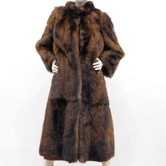 Vintage Women's Two Tone Brown Fur Full Length Evening Coat Size 10 image number 3