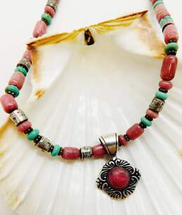 Carolyn Pollack 925 Southwest Rhodonite Scroll Pendant Turquoise Beaded Necklace alternative image