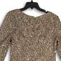 Alex Evenings Womens Brown Sequin Lace 3/4 Sleeve V-Neck Sheath Dress Size 6 image number 4