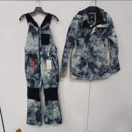 Volcom Blue/Black Tie Dye Ski Set: Coat/Jacket (Size M) And Bib (Size S)