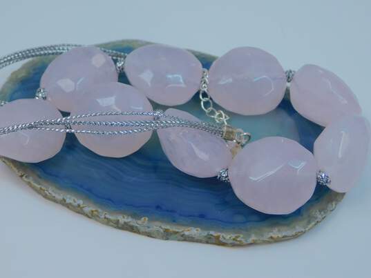 (G) KJL Kenneth Jay Lane Silvertone Pink Plastic Faceted Beaded Chunky Necklace image number 6
