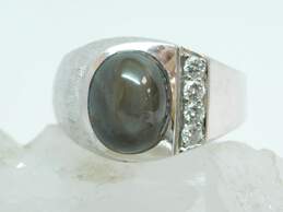 Vintage 10K White Gold Star Sapphire Cabochon 0.16 CTTW Diamond Ring 10.5g