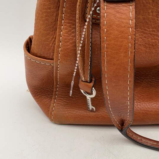 Fossil Womens Brown Leather Inner Zipper Pocket Double Handle Shoulder Bag image number 5