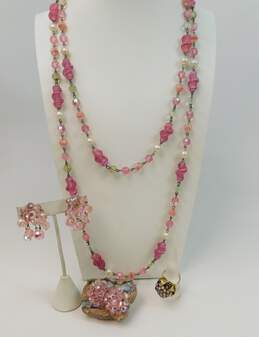 Vintage Pink Glass, Aurora Borealis & Faux Opal Jewelry 150.7g