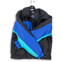 Mens Blue Black Long Sleeve Collared Full-Zip Windbreaker Jacket Size XL