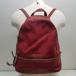 Michael Kors Leather Rhea Zip Medium Backpack Red