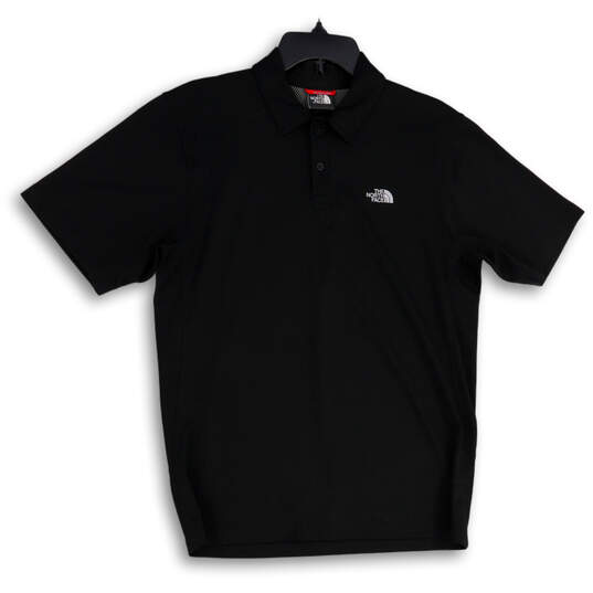 Mens Black Spread Collar Short Sleeve Side Slit Polo Shirt Size Medium image number 1