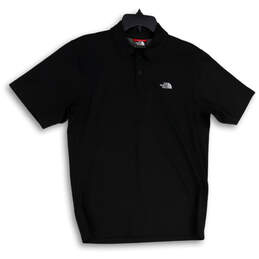 Mens Black Spread Collar Short Sleeve Side Slit Polo Shirt Size Medium