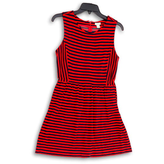 Womens Red Blue Back Zip Round Neck Sleeveless Fit & Flare Dress Size Small image number 1