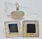 Vintage Taxco 925 Oval Roped Ring & Black Enamel Stamped Square Earrings 26.9g image number 1