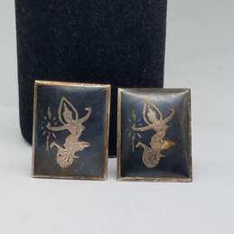 Vintage Sterling Silver Niello Siam Dancers Men's Rectangle Cuff Links 15.5g