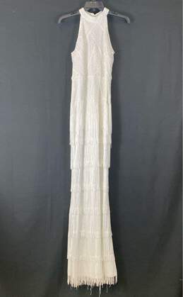 NWT Love & Lemonade Womens White Layered Fringe Trim Sequin Maxi Dress Size M